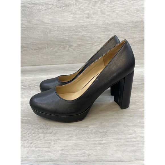 Naturalizer Women's Heels Black Leather 7 Slip On Platform Pumps Comfort Shoes - Picture 3 of 11